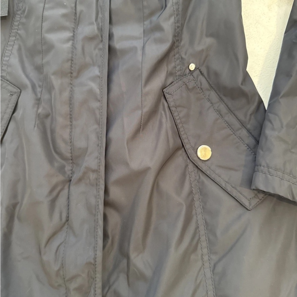 Laundry Shelli Segal Black Warm Zip Neck Hood Rain Windbreaker Trench Jacket PP - Picture 2 of 7
